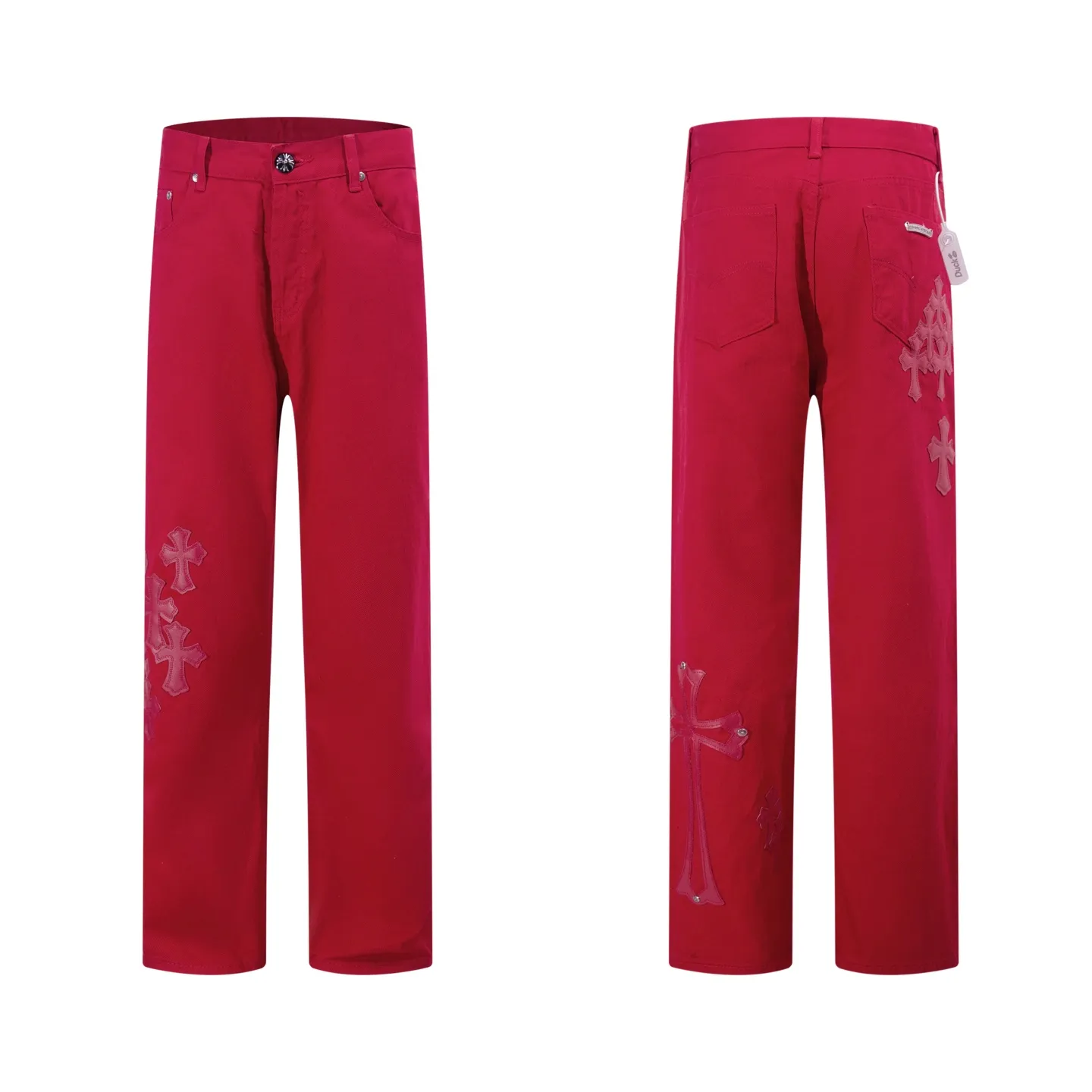 P280 Style number: H91 Croxin & 𝐂𝐡𝐫𝐨𝐦𝐞 𝐇𝐞𝐚𝐫𝐭 ss25 red cow king oversized leather jeans. Styles with different washed textures are very friendly to people with thin legs. The slightly flared version perfectly modifies the leg shape. The timeless and moderate length makes it easy to match and match. It is the basis for various styles and is a must-have in your wardrobe! The fabric is stiff but also makes the upper body soft without losing texture. The washing process is even more perfect. It is a must-have item for everyone! ! ! Washed wheat, hang tag, pants label, three labels complete Color: blue Size: 28-30-32-34